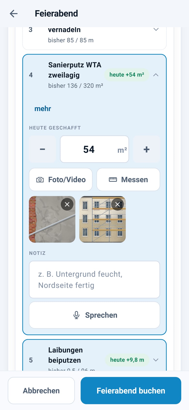 App: Feierabend mit Fortschritt und Fotos